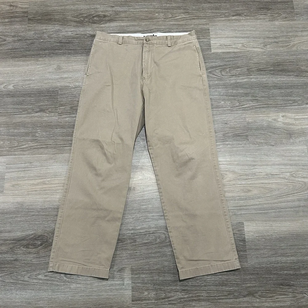 J. Crew Khaki Chino Pants Mens Size 35x32 Flat Front Casual Office Brown